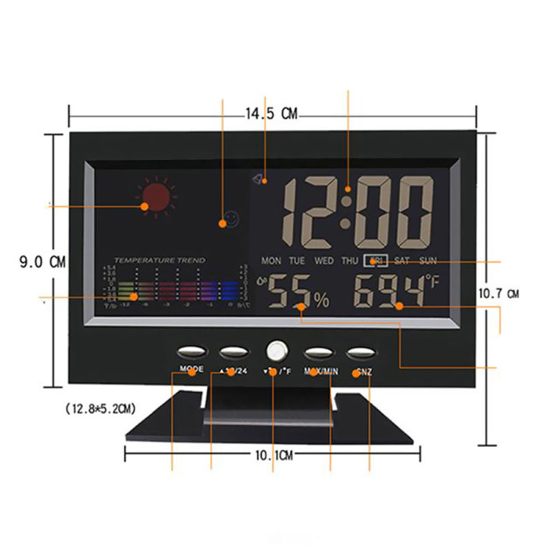 Alarm Clock LED Color Display Digital Voice Control Snooze Calendar Weather vb