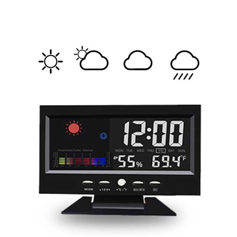 Alarm Clock LED Color Display Digital Voice Control Snooze Calendar Weather vb