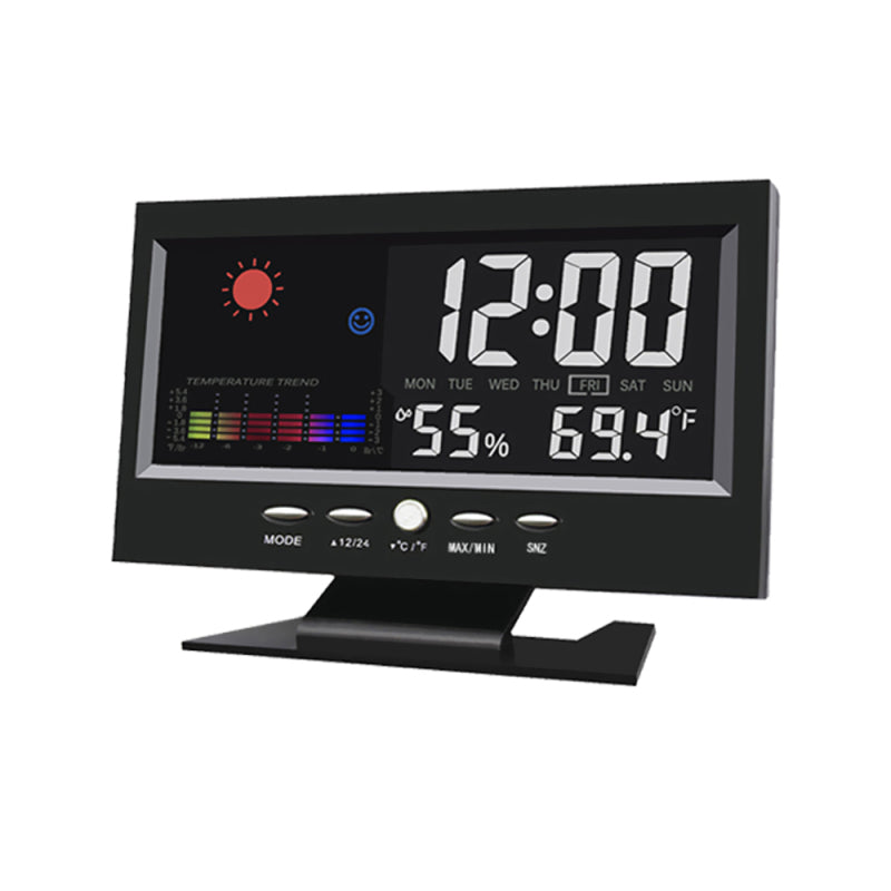 Alarm Clock LED Color Display Digital Voice Control Snooze Calendar Weather vb