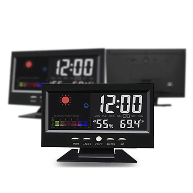 Alarm Clock LED Color Display Digital Voice Control Snooze Calendar Weather vb