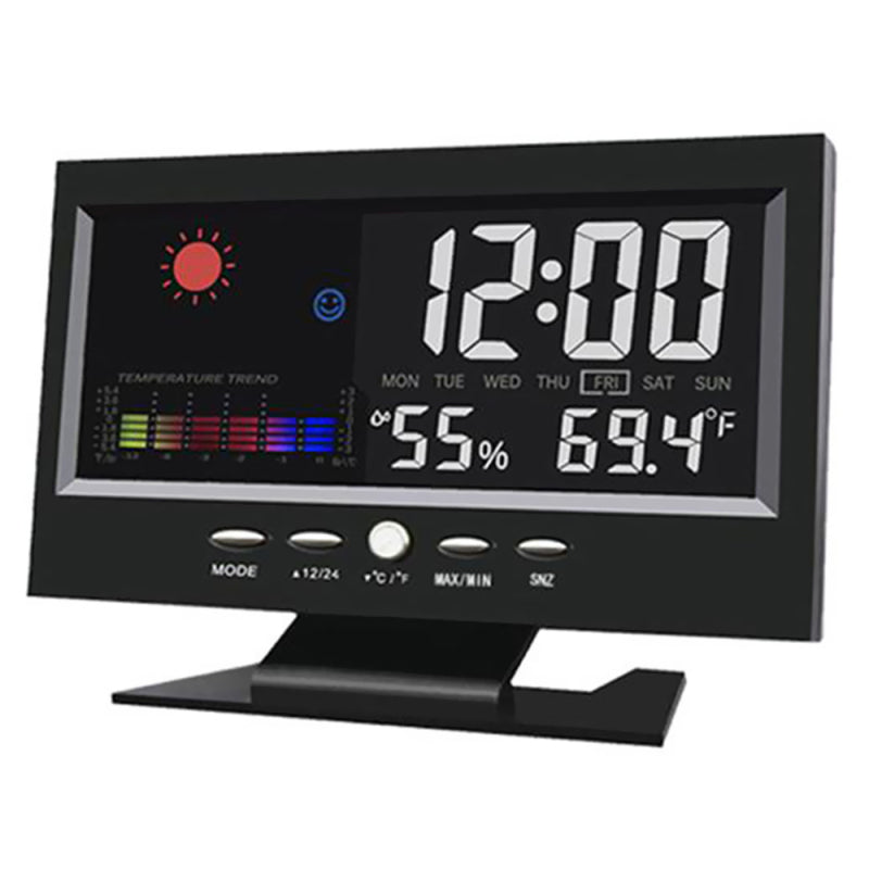 Alarm Clock LED Color Display Digital Voice Control Snooze Calendar Weather vb