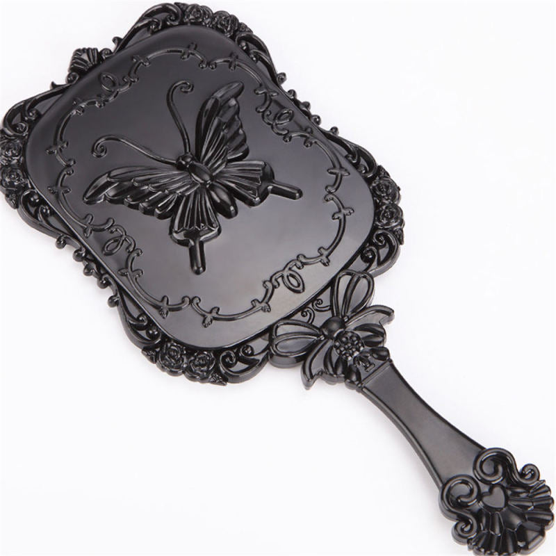 Women Retro Butterfly Hand Held Mirror Makeup Dresser Portable Square Mirror fhs