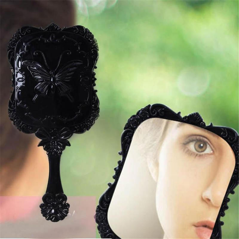 Women Retro Butterfly Hand Held Mirror Makeup Dresser Portable Square Mirror fhs