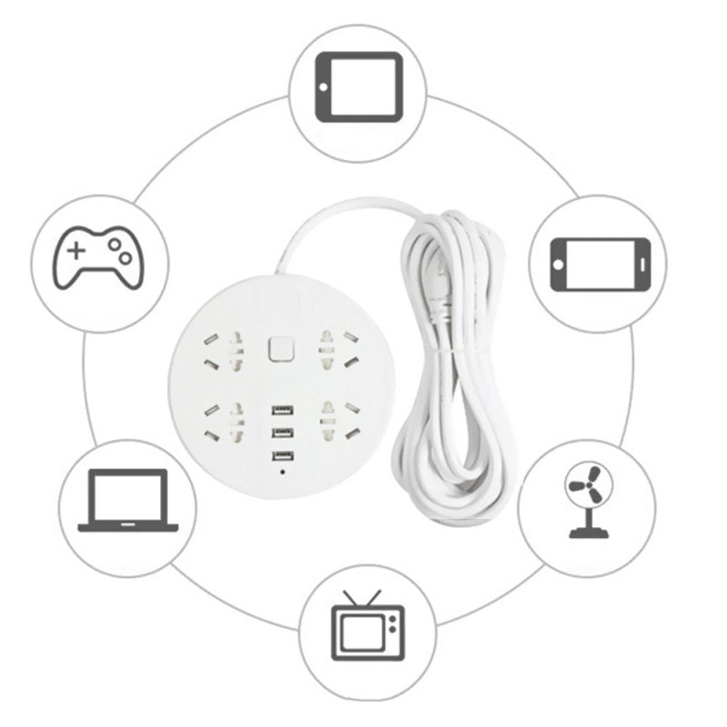 3 USB 2A Smart Fast Charging White Desktop Wall Removable Round Head Board PBJ