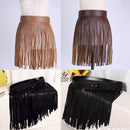 Women Black Boho Fringe Tassels Skirt Clubwear Mini Pu Leather Belt Dress 32cm