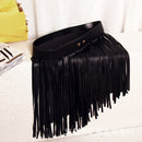 Women Black Boho Fringe Tassels Skirt Clubwear Mini Pu Leather Belt Dress 32cm