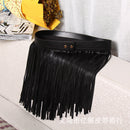 Women Black Boho Fringe Tassels Skirt Clubwear Mini Pu Leather Belt Dress 32cm
