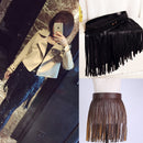 Women Black Boho Fringe Tassels Skirt Clubwear Mini Pu Leather Belt Dress 32cm