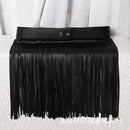 Women Black Boho Fringe Tassels Skirt Clubwear Mini Pu Leather Belt Dress 32cm