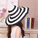 Women Beach Summer Sun Straw Hat Wide Brim Lady Cap Striped Floppy Foldable GXG