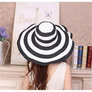 Women Beach Summer Sun Straw Hat Wide Brim Lady Cap Striped Floppy Foldable GXG
