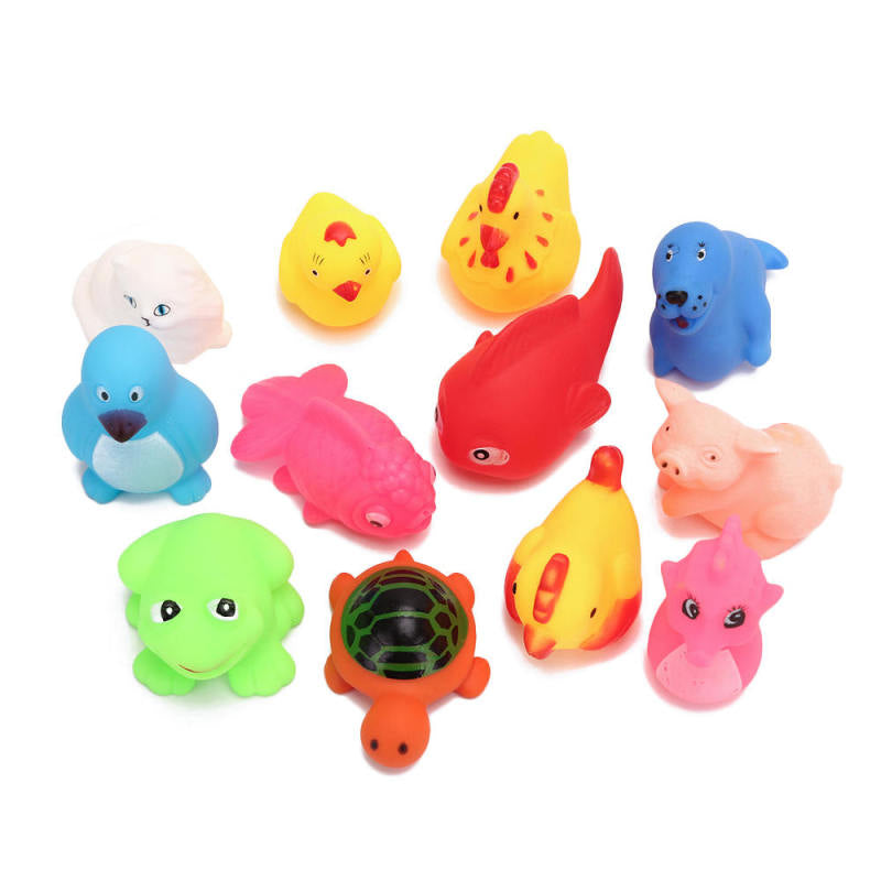 12Pcs Cute Soft Rubber Float Sqeeze Sound Baby Wash Bath Play Animals Toys ZKD