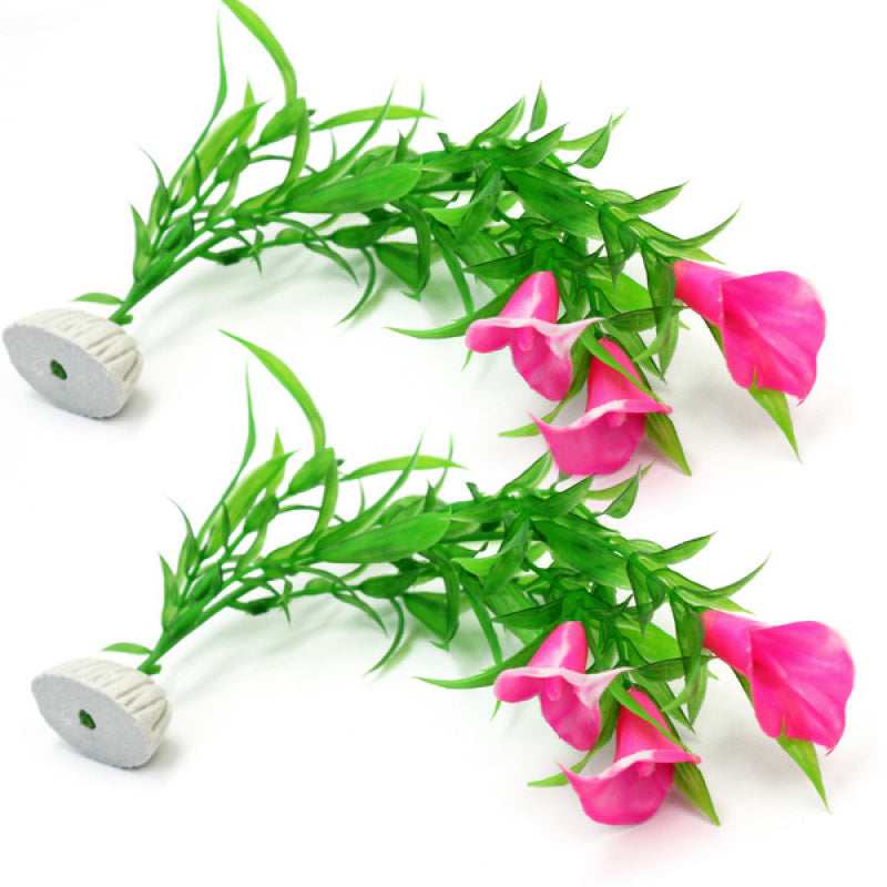 2 Pcs Artificial Aquarium Fish Tank Plastic Flower Plant Water Decor Ornament