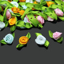 100pcs Small Mini Satin Ribbon Flowers Rose Wedding Decor Sewing Appliqu MNO