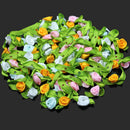 100pcs Small Mini Satin Ribbon Flowers Rose Wedding Decor Sewing Appliqu MNO