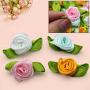100pcs Small Mini Satin Ribbon Flowers Rose Wedding Decor Sewing Appliqu MNO
