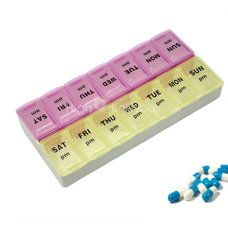 7 Day Tablet Pill Storage Box Medicine Container Case Light Yellow+Light NQS