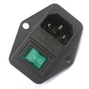 Green LED Rocker Switch Fuse-Holder IEC320 C14 Inlet Power Socket-AC250V 10A