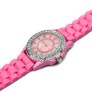Pink Silicone Crystal Bling Jelly Wrist Watch Gift Fashion Luxury Girls JKV