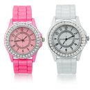 Pink Silicone Crystal Bling Jelly Wrist Watch Gift Fashion Luxury Girls JKV