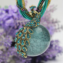 Latest Elegant Millet Chain Crystal Peacock Gem Pendant Necklace Jewelry Blue