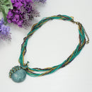 Latest Elegant Millet Chain Crystal Peacock Gem Pendant Necklace Jewelry Blue
