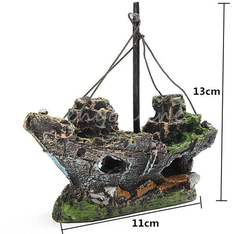Aquarium Ornament Sunken Ship Wreck Fish Tank Cave Decoration 1 pc g g