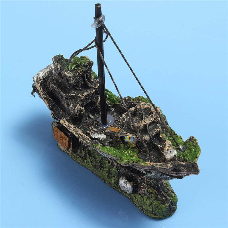 Aquarium Ornament Sunken Ship Wreck Fish Tank Cave Decoration 1 pc g g