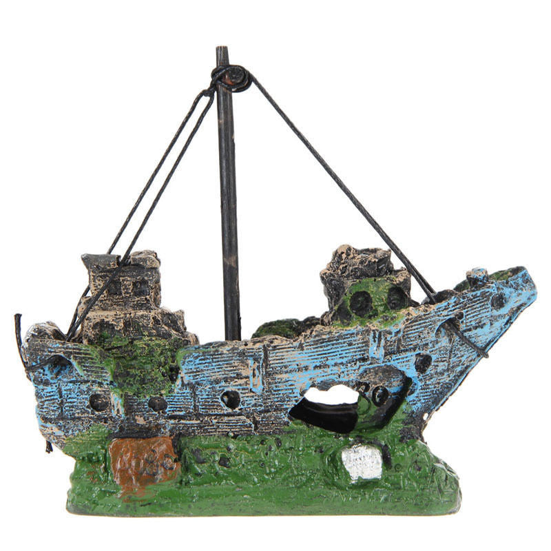 Aquarium Ornament Sunken Ship Wreck Fish Tank Cave Decoration 1 pc g g