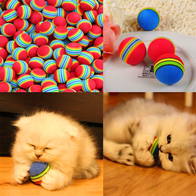 2 Pcs Pet Cat Supplies Kitten Soft Foam Rainbow Play Balls Activity Toys HAV