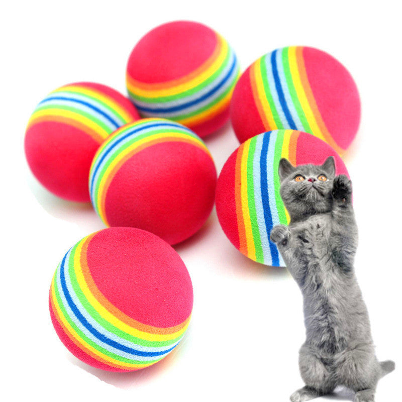 2 Pcs Pet Cat Supplies Kitten Soft Foam Rainbow Play Balls Activity Toys HAV