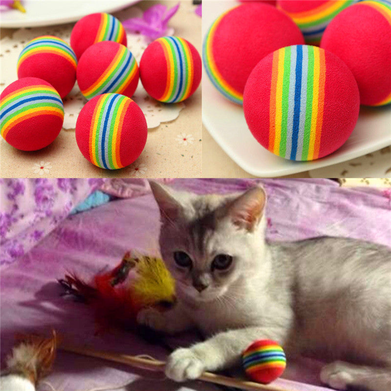 2 Pcs Pet Cat Supplies Kitten Soft Foam Rainbow Play Balls Activity Toys HAV
