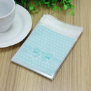 50 Pcs Plastic Adhesive Dot Bowknot Design Blue Bag For Candies Cookies Biscuit