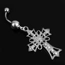 Hollow Cross Dangle Belly Button Ring Rhinestone Crystal Body Piercing SVQ