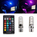 2x T10 5050 SMD 6 LED RGB Reading Wedge Light Flashing Bulb + Remote Cont YZG