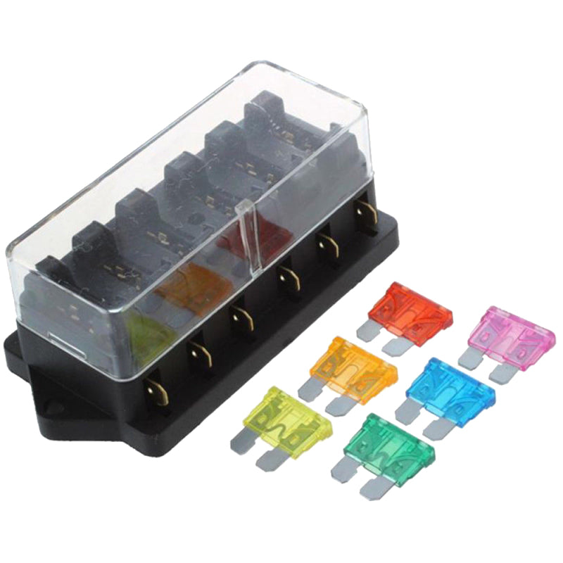 1-50A 6-Way Blade Fuse Box Block Holder LED Indicator For Universal Car Boat