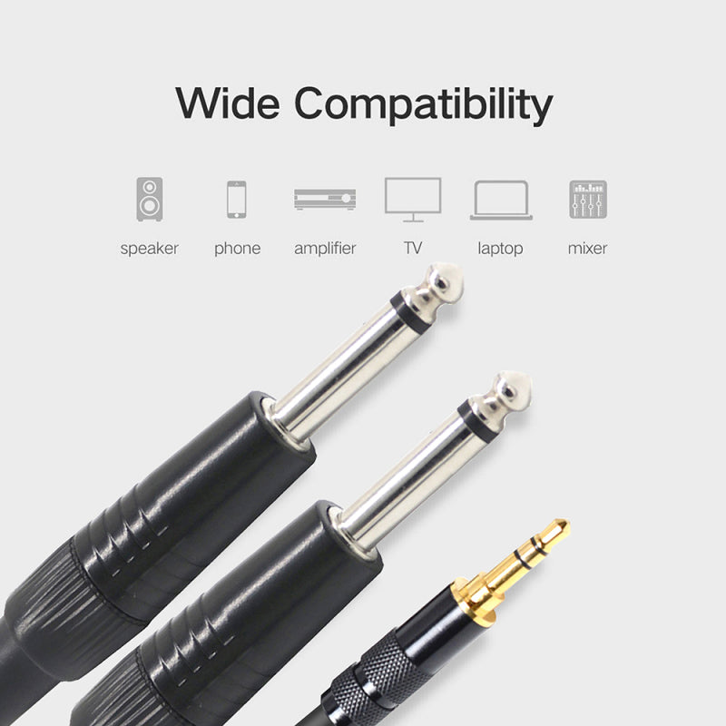 1/8" 3.5mm To Double 6.35mm 1/4" Mono Stereo Y-Splitter Headphone Audio Cable Xx