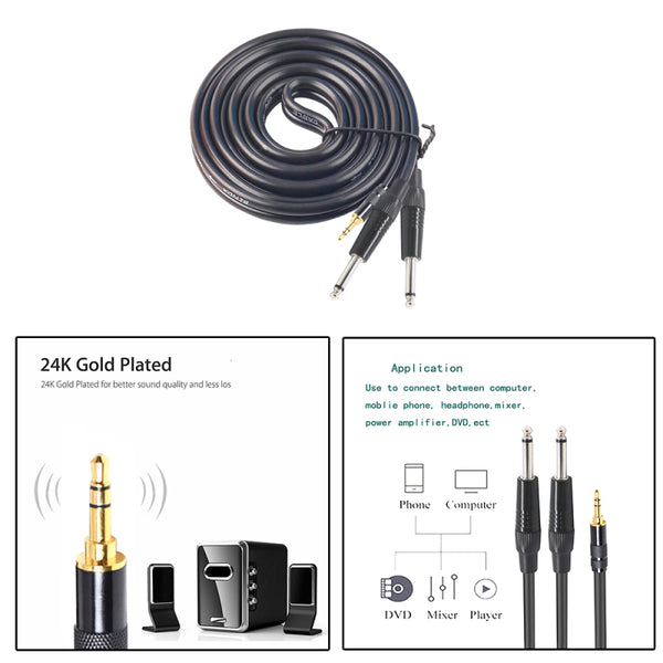 1/8" 3.5mm To Double 6.35mm 1/4" Mono Stereo Y-Splitter Headphone Audio Cable Xx