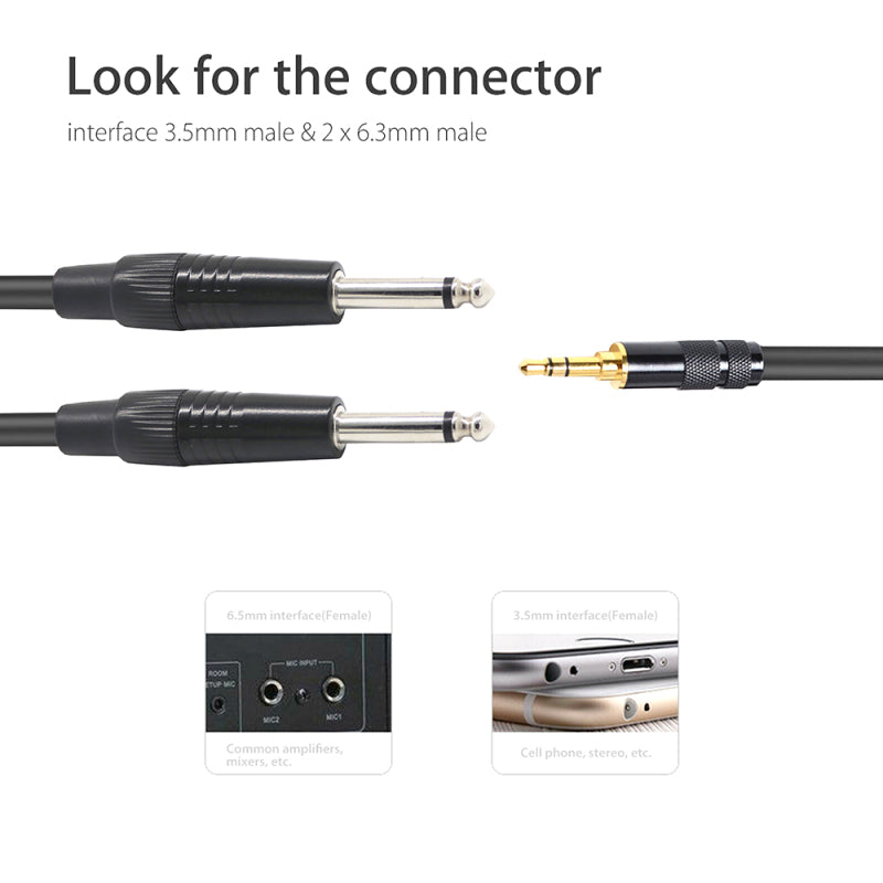 1/8" 3.5mm To Double 6.35mm 1/4" Mono Stereo Y-Splitter Headphone Audio Cable Xx
