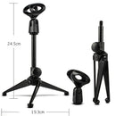 Table Microphone Tripod Stand Adjustable Metal DesktopMic Clamp Clip Holder SMZ