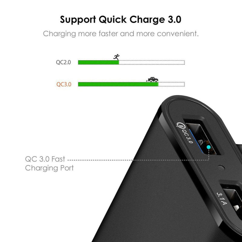 QC3.0 4 Port USB Passenger Car Charger Cable Road Rockstar Back Seat 7A NCO