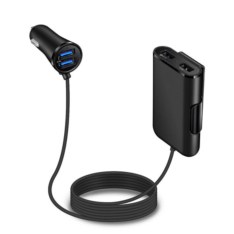 QC3.0 4 Port USB Passenger Car Charger Cable Road Rockstar Back Seat 7A NCO