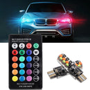 2x T10 COB RGB LED 6SMD Car Wedge Side Multicolor Light Bulbs w/Remote C KOH