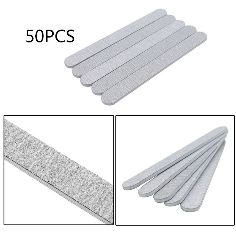 50 x Nail Files 100/180 Grey Round Double Side Grit Nail Art Tools Manicure