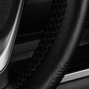 1pc Car Steering Wheel Cover Leather DIY Black & Black Thread 38cm Uni HAW