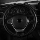 1pc Car Steering Wheel Cover Leather DIY Black & Black Thread 38cm Uni HAW