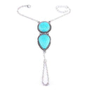 Lady Boho Retro Turquoise Finger Chain Ring Bracelets Hand Harness Jewelry QTR