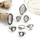 8pcs/set Alloy Ring Woman Man White Fire Opal Moon Stone Wedding Engagem CQD