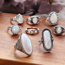 8pcs/set Alloy Ring Woman Man White Fire Opal Moon Stone Wedding Engagem CQD