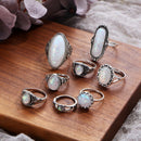 8pcs/set Alloy Ring Woman Man White Fire Opal Moon Stone Wedding Engagem CQD